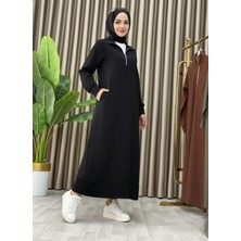 Mismoly Fermuar Detaylı Cepli Spor Uzun Örme Tesettür Elbise