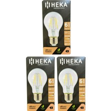 Avarson (3 Adet) Heka 6W (51W) 6500K (Beyaz Işık) E27 Duylu (Kalın Duy) LED Şeffaf Ampul