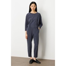 On Kadın Beli Lastikli Paçası Dikişli Pantolon 64409 Lacivert