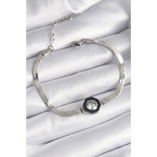 Claris 316L Çelik Gümüş Renk Zirkon Taşlı İtalyan Zincir Model Kadın Bileklik