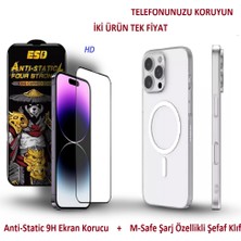 Tkgz İphone 11 Uyumlu Anti-Static Ekran Koruyucu HD + M-Safe Şarj Özellikli Arka Klıf Şeffaf