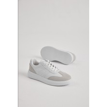 Tonny Black Erkek Beyaz Gri Kalın Faylon Hafif Taban Bağcıklı Spor Ayakkabı