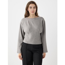 Jimmy Key Antrasit Melanj Kayık Yaka Uzun Kollu Yumuşak Dokulu Sweatshirt