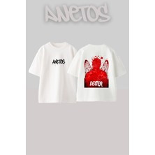 Anetos Dexter 1 Tasarım Sırt Baskılı Pamuk Beyaz Oversize T-Shirt