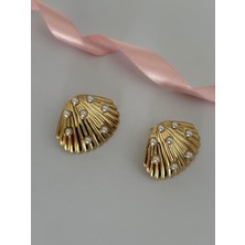 Marsel Midye Model Inci Top Detay Kararmaz Gold Çelik Küpe