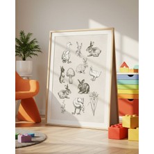 Fuart.Co Tavşan Mantar Ördek Dijital Baskı Vintage Poster (Çerçevesiz) VIFU
