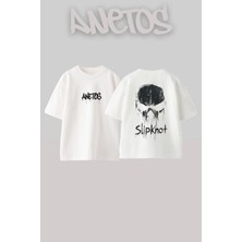 Anetos Slipkont 9 Tasarım Sırt Baskılı Pamuk Beyaz Oversize T-Shirt