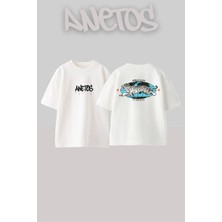 Anetos World Class Tiger Tasarım Sırt Baskılı Pamuk Beyaz Oversize T-Shirt