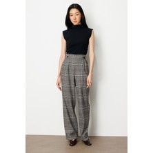 Ekol Kadın Beli Lastikli Ekoseli Pantolon 5077 Siyah