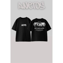 Anetos Real World Posion Tasarım Sırt Baskılı Pamuk Siyah Oversize T-Shirt