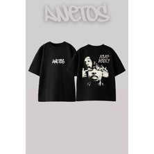 Anetos Asap Rocky 1 Tasarım Sırt Baskılı Pamuk Siyah Oversize T-Shirt