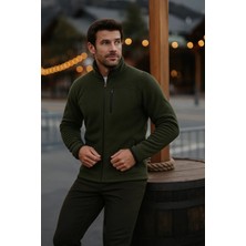 Comstar Erkek Fermuarlı Kalın Kışlık Trend Haki Polar Ceket