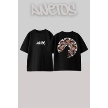 Anetos Kedı Tasarım Sırt Baskılı Pamuk Siyah Oversize T-Shirt