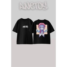 Anetos Demon Slayer Akaza Tasarım Sırt Baskılı Pamuk Siyah Oversize T-Shirt