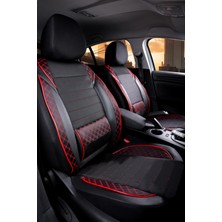 Castor Otomotiv Seat Cordoba Uyumlu Lüks Yarı Deri Bel Destekli Oto Koltuk Kılıfı Vera Series Siyah Kırmızı Renk