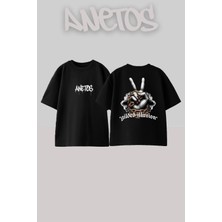 Anetos Gilded Illusion Tasarım Sırt Baskılı Pamuk Siyah Oversize T-Shirt