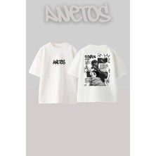 Anetos Centrall Cee 3 Tasarım Sırt Baskılı Pamuk Beyaz Oversize T-Shirt