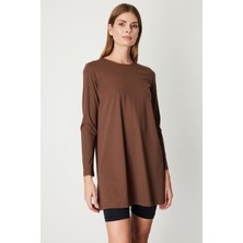 On Kadın Uzun Kollu Basic Tunik 61421 Kahverengi