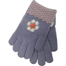 Kitti Spteks Kitti 4-8 Yaş Kız Çocuk Lavanta Renk Çiçek Desenli Kışlık Örme Eldiven