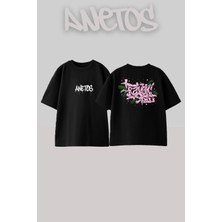 Anetos Travork Tasarım Sırt Baskılı Pamuk Siyah Oversize T-Shirt