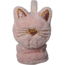 KEPP Spteks Kepp Model Kız Çocuk Pembe Renk Kedi Figürlü Sıcak Tutan Kışlık Peluş Kulaklık
