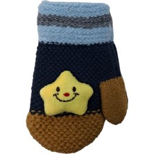 Kitti Spteks Kitti 1-3 Yaş Erkek Bebe Lacivert Renk Tatlı Yıldız Figürlü Kışlık Örme Eldiven