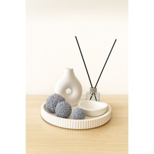 Nox Atelier Dekoratif Vazo & Koku Şişesi & Gül Topu Mum Seti – 7 Parça Soft Modern Dekor Set