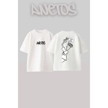 Anetos Normal Is Borıng Tasarım Sırt Baskılı Pamuk Beyaz Oversize T-Shirt