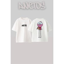 Anetos Benson Tasarım Sırt Baskılı Pamuk Beyaz Oversize T-Shirt