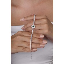 Gümüş Pazarım Hürrem Sultan Modeli Zümrüt Taşllı Damla Motifli 925 Ayar Gümüş Bileklik