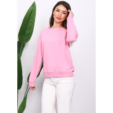 İmaj Butik Pembe Bisiklet Yaka İki İplik Sweatshirt