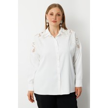 Moda İlgi Moda Ilgi Kadın Büyük Beden Nakış Detaylı Oversize Gömlek 0041 Ekru