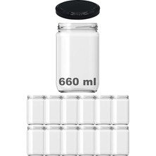 660 ml Metal Siyah Kapaklı Şeffaf Cam Kavanoz 12 Adet
