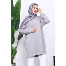 İmaj Butik Gri Bisiklet Yaka Modal Tunik