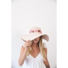 ZOE3tr Kadın LNA Pudra Çiçek Detaylı Hasır Şapka