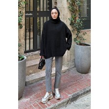 Lamelif Balıkçı Yaka Kazak Siyah