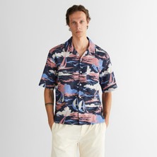 Gant Erkek Lacivert Relaxed Fit Klasik Yaka Desenli Gömlek