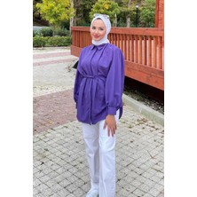 Lamelif Gizli Düğme Kapama Tunik Gömlek Mor