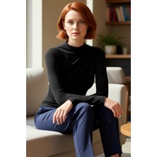 FRM Kadınlar Için Zarif Dökümlü Yaka Uzun Kollu Esnek Üst Kaliteli Şık Rahat Modern Zarif Günlük