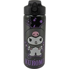600ML Kuromi Temalı Lisanslı Pipetli Kilitlenebilir Kapak Paslanmaz Çelik Termos Matara (Siyah)