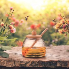 Bambu Kapaklı Cam Bal Kavanozu – 420ML | Kaşıklı & Şık Sunum Kavanozu | Doğal Ahşap Kapaklı Cam Bal Saklama Kabı