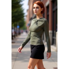 PayBuy Kadın Asimetrik Yaka Düğüm Detaylı Uzun Kollu Örme Kaliteli Şık Rahat Modern Zarif Günlük