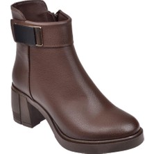 Sms Kalın Topuklu Fermuarlı Kadın Bot SMS-5282   Kahve