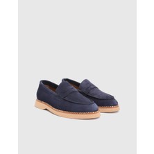 İLVİ Buckle Hakiki Süet Deri Lacivert Kadın Loafer Ayakkabı