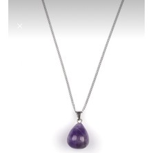 Taşmir Ametist Doğal Taş Damla Model Kolye