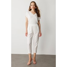 Accort Cep Detay Beli Lastikli Pantolon-Ekru