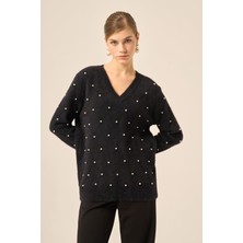 Ftz Women Kadın Inci Detaylı Kazak  Siyah 25057