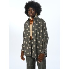 Orfeonegro Kadın Puantiyeli Oversize Kesim Gömlek