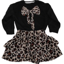 MG Mini Giyim Leopar Desenli Etekli Sweat Takım Kız Çocuk