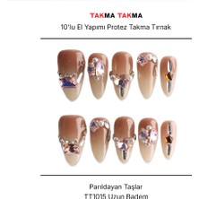 Takma Takma 10'lu Pembe Uzun Badem TT1015 Tekrar Kullanılabilir El Yapımı Protez Takma Tırnak - Pembe-M